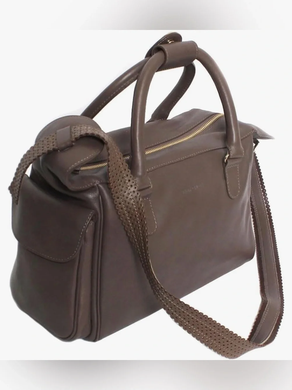 See By Chloe Taupe Leather Satchel with Perforated Strap